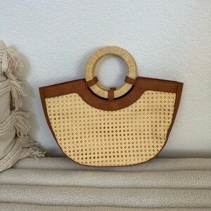 Rattan and leather hand bag